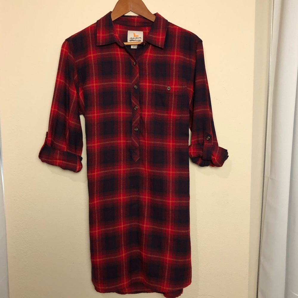 💚NWOT Field and Stream Red Flannel Shirt Dress Lg